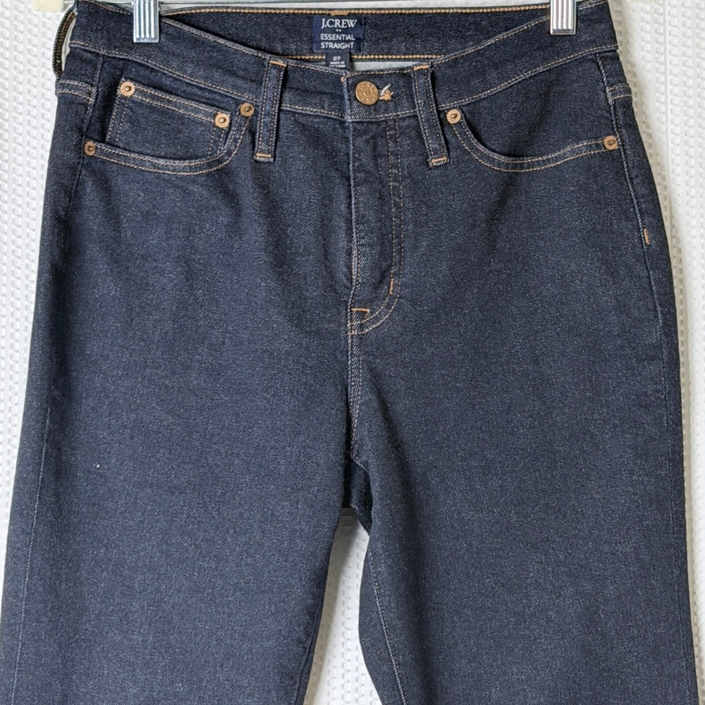 J.Crew Essential Straight Leg Jeans Size 27 Dark Wash Raw Hem High Rise Denim